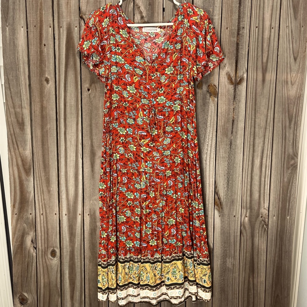 Prairie‎ style dress small farm girl countryside floral print v neck tie waist - Picture 2 of 13